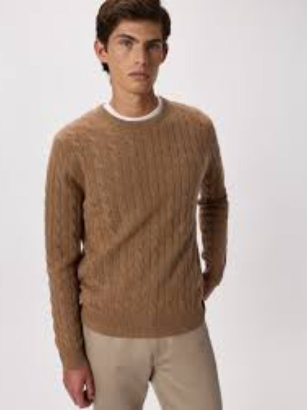 Quince Men's Mongolian Cashmere Classic Cable Crewneck Sweater - XL - Teak